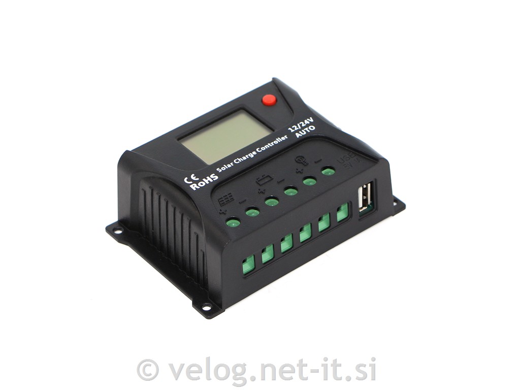 Solarni regulator 10A 12V/24V z LCD monitorjem in USB izhodom