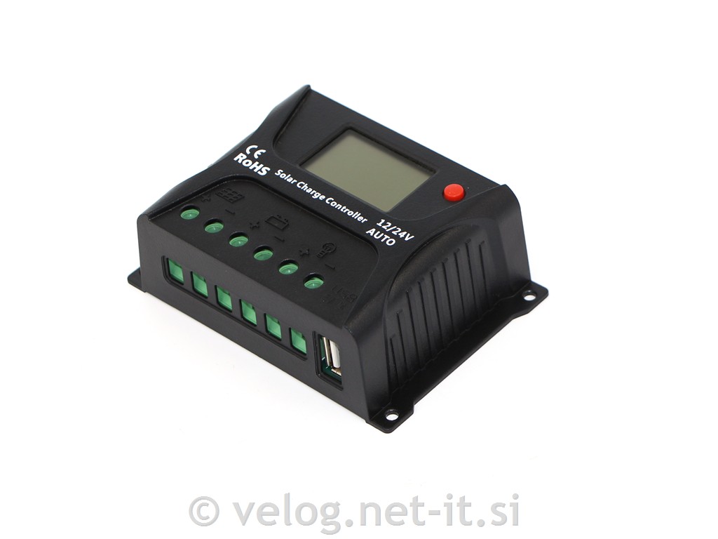 Solarni regulator 10A 12V/24V z LCD monitorjem in USB izhodom