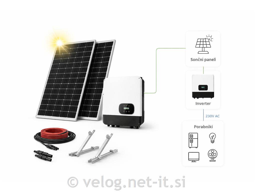 Otočna sončna elektrarna za samooskrbo 2,4kW brez akumulatorjev